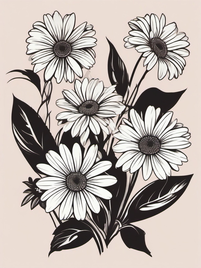 A Daisy Tattoo-Embrace of the simplicity and charm of a singular daisy in an A daisy tattoo, symbolizing innocence and purity.  simple vector color tattoo