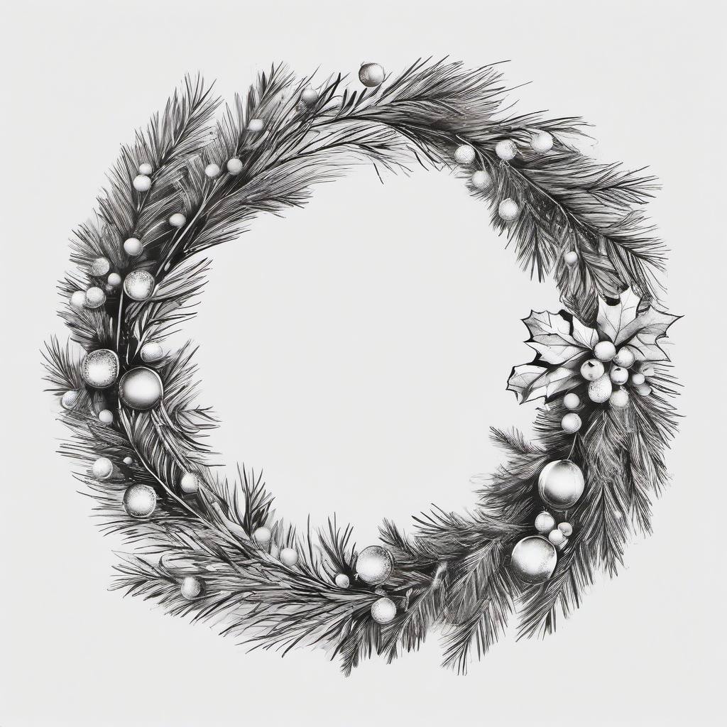 drawing of christmas wreath  minimal rough sketch scribbles,doodles,black and white