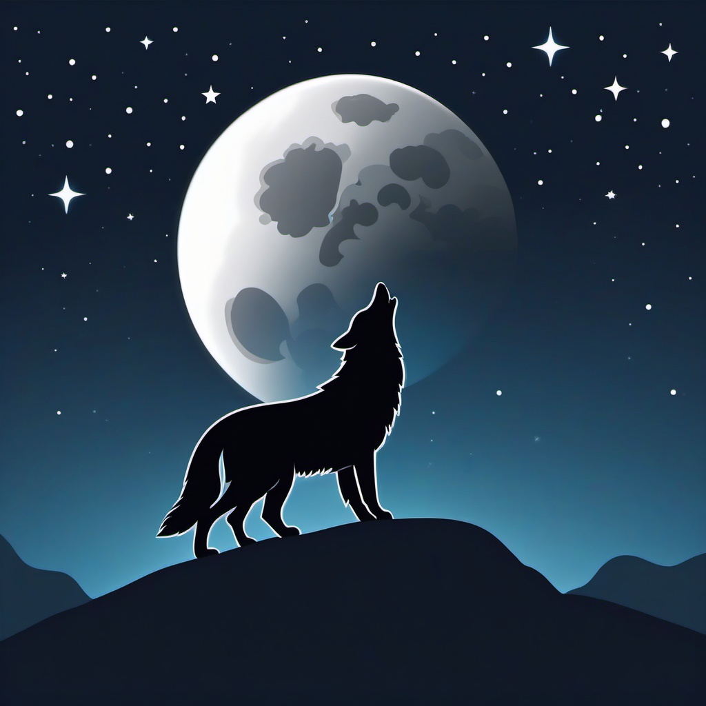 Wolf Howling at the Moon Emoji Sticker - Mystical serenade beneath the night sky, , sticker vector art, minimalist design