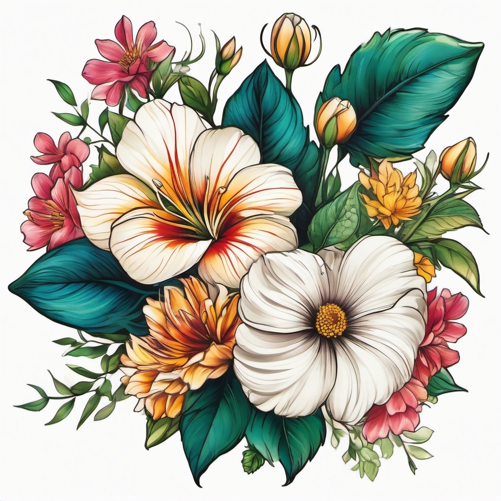 September birth month flower tattoo, Tattoos representing the birth flower for the month of September.  vivid colors, white background, tattoo design