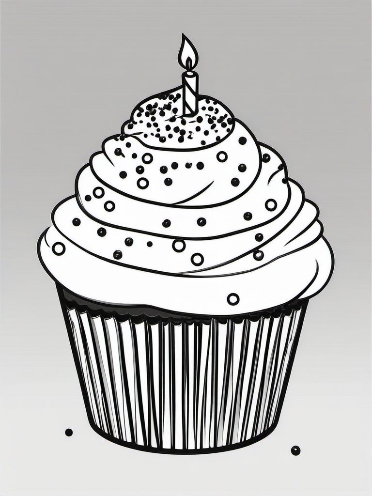 Birthday Cupcake with Star Sprinkles Coloring Pages - Starry Sprinkles on a Cupcake Treat  minimal black outline printable sheet, coloring page