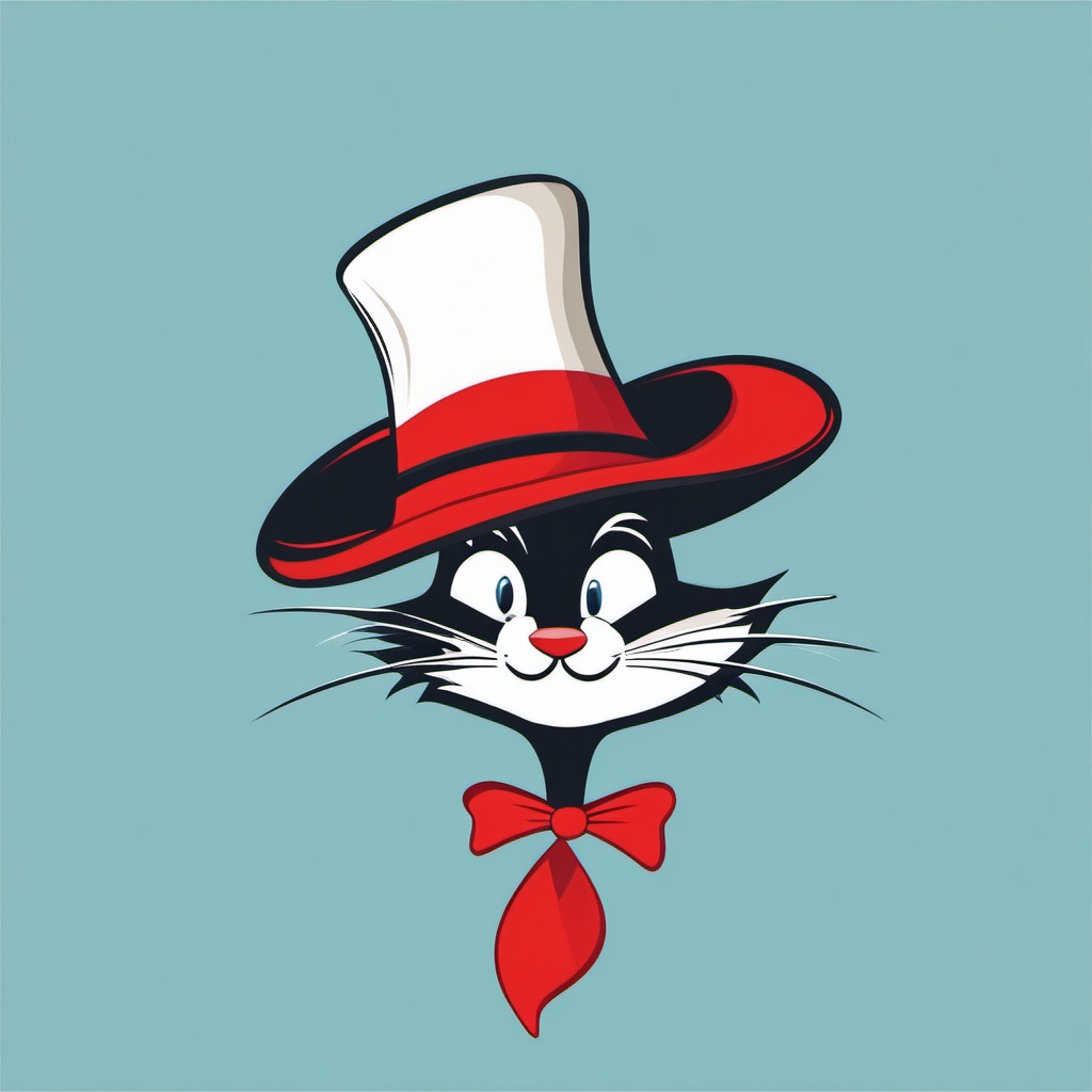 Cat and the Hat clipart, The Cat in the Hat with his signature mischievous grin.  simple, 2d flat