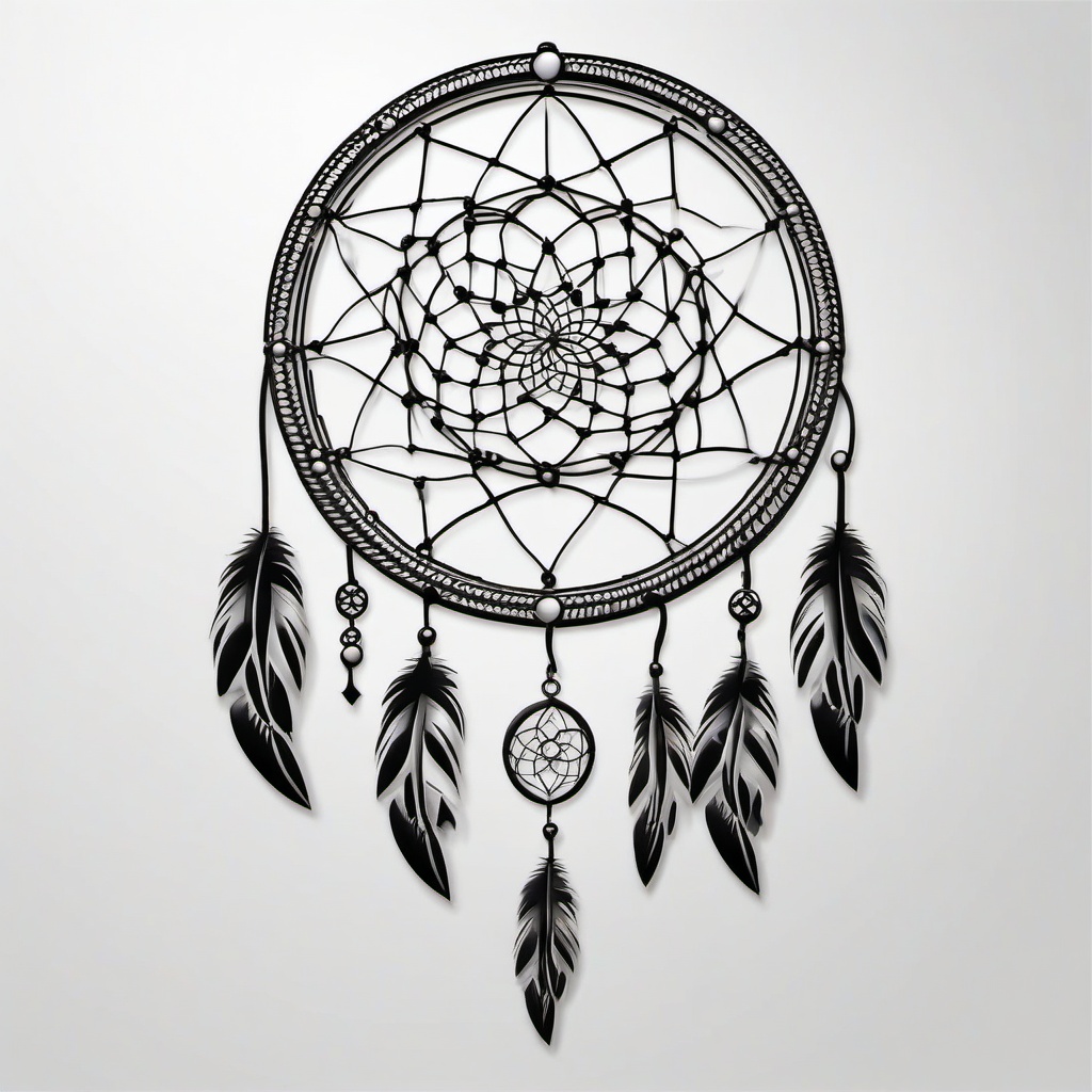 3D Dream Catcher Tattoo - Three-dimensional dream catcher tattoo.  simple vector tattoo,minimalist,white background