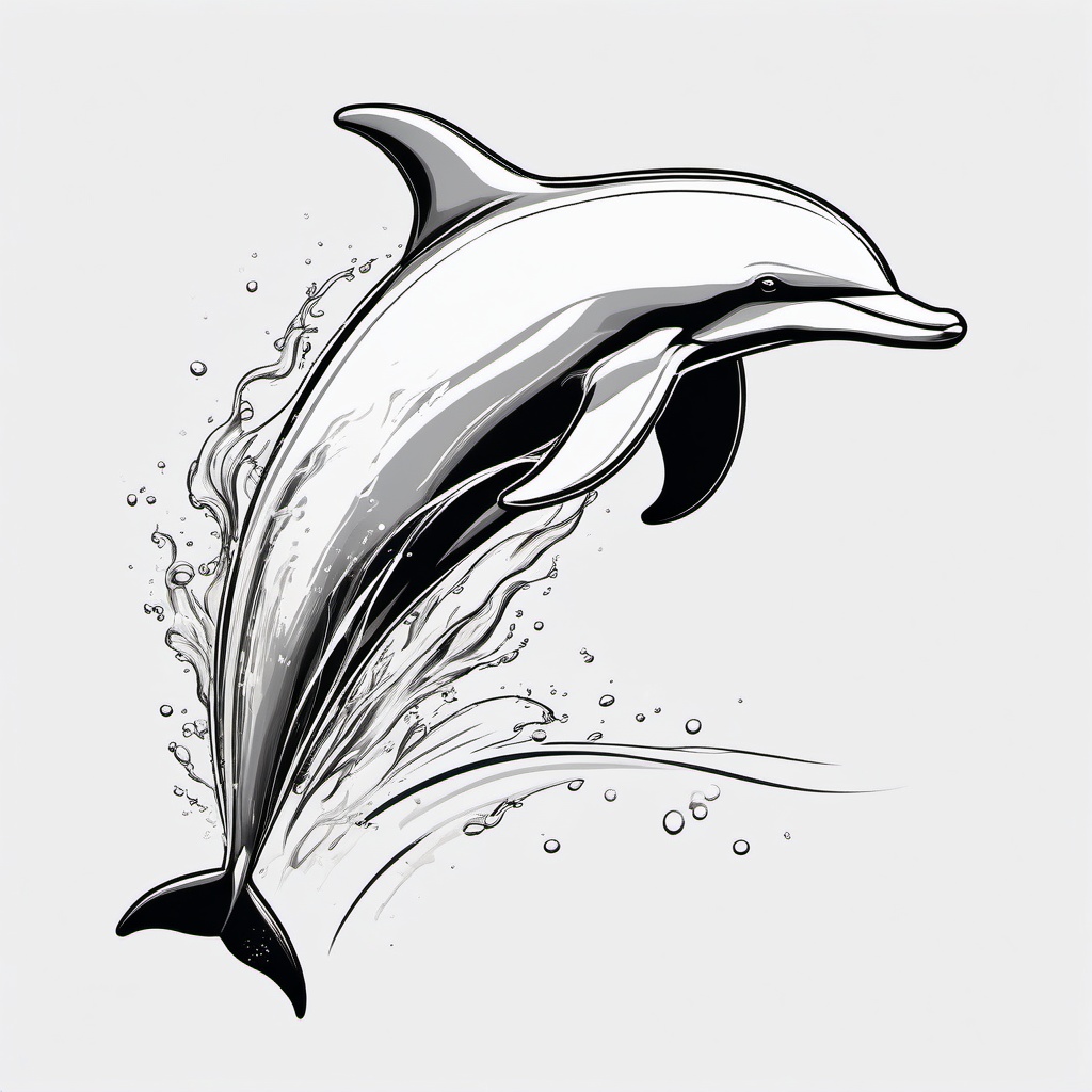 Dolphin Tattoo - Graceful dolphin leaping from the water's surface, representing playfulness  few color tattoo design, simple line art, design clean white background