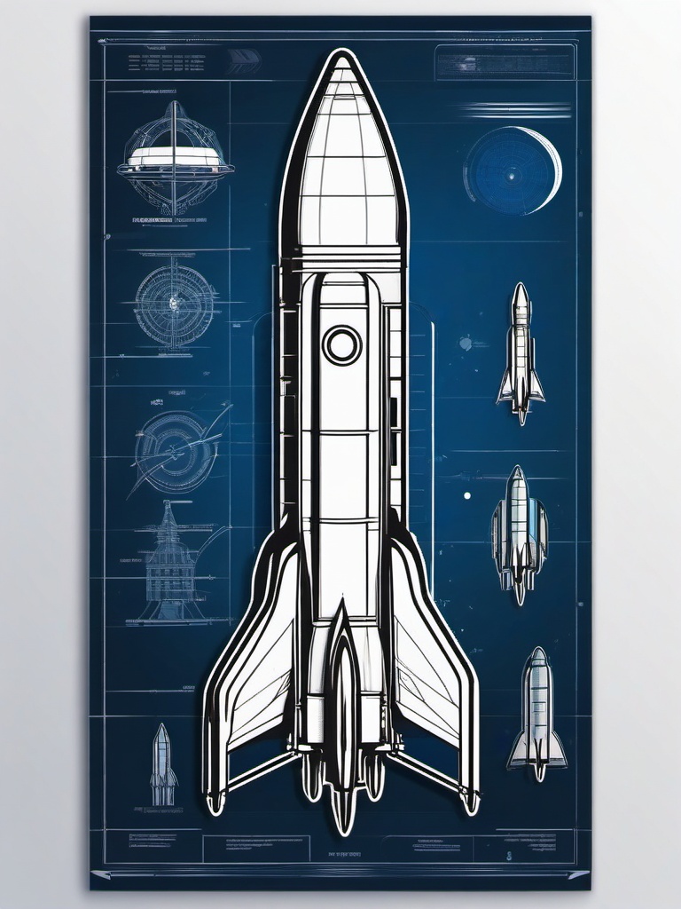 Rocket Blueprint Sticker - Blueprint of a futuristic rocket design, ,vector color sticker art,minimal