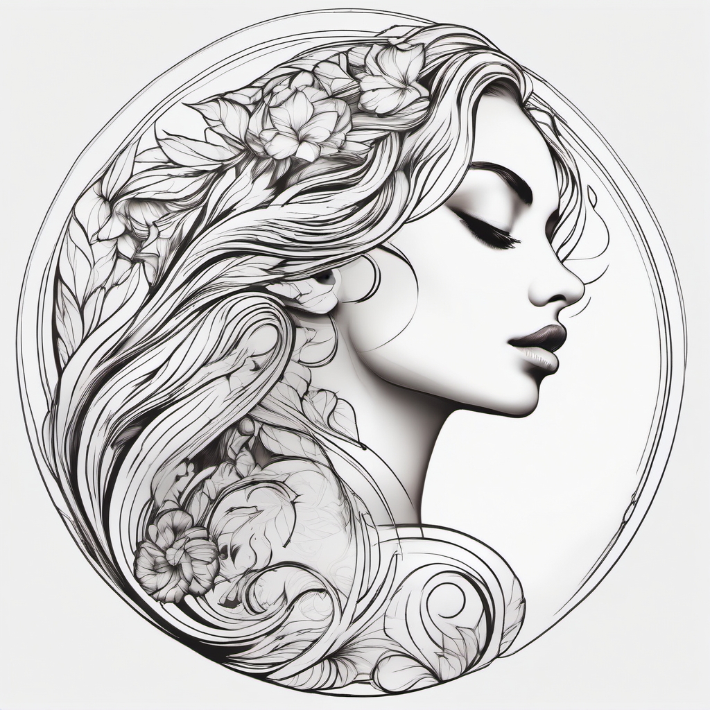 Dream Tattoo Reflections - Reflect on the beauty of dreams in a reflective tattoo design.  outline color tattoo,minimal,white background