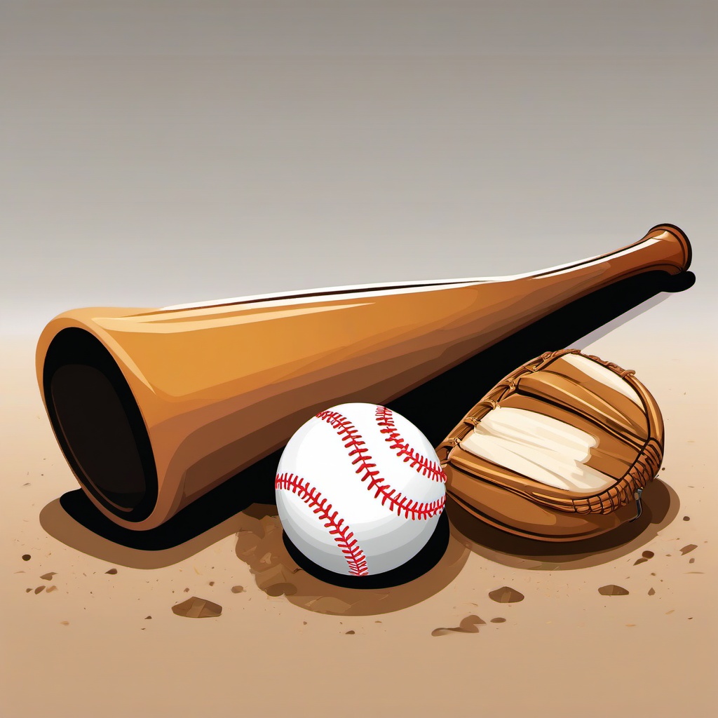 Baseball bat and mitt on the ground clipart.  vector style illustration, white background