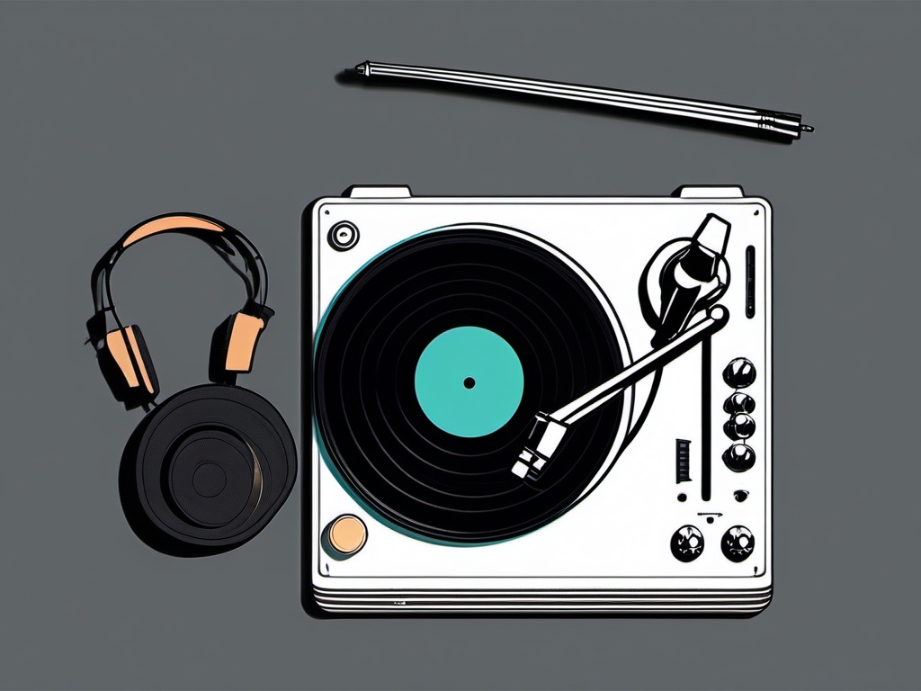 Vinyl record player and headphones sticker- Musical immersion, , sticker vector art, minimalist design