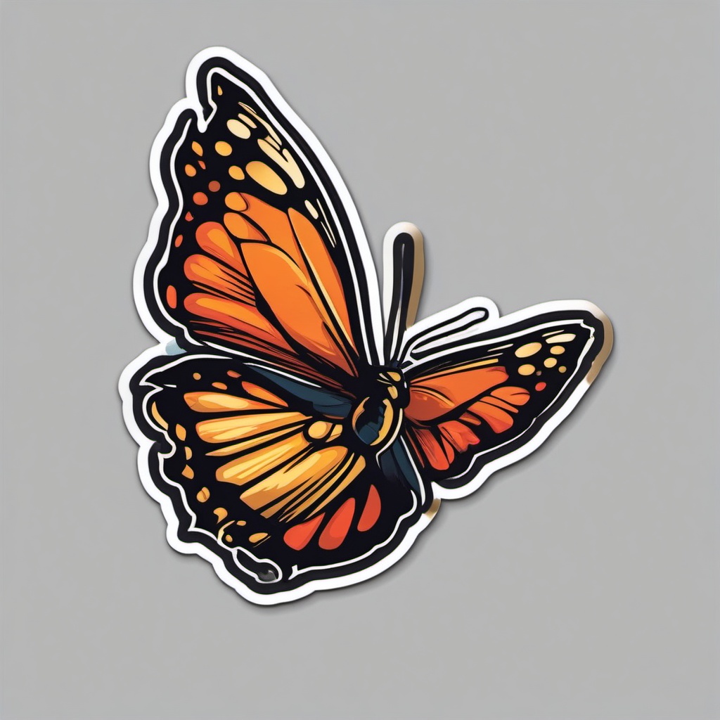 Butterfly in Flight Sticker - Graceful butterfly soaring through the air, ,vector color sticker art,minimal