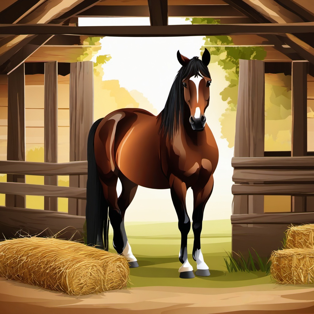 Horse clipart - horse in a stable with hay  