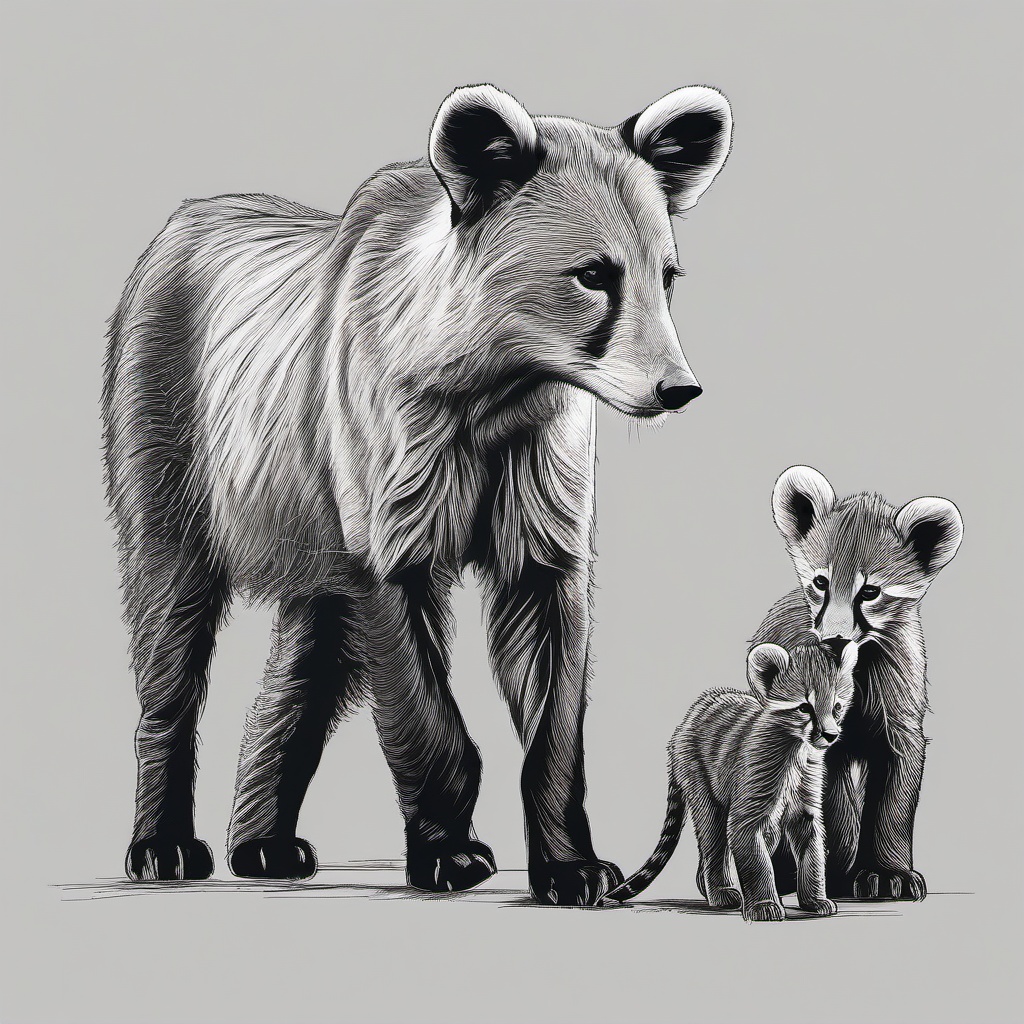 drawing of an animal with its cubs  minimal rough sketch scribbles,doodles,black and white