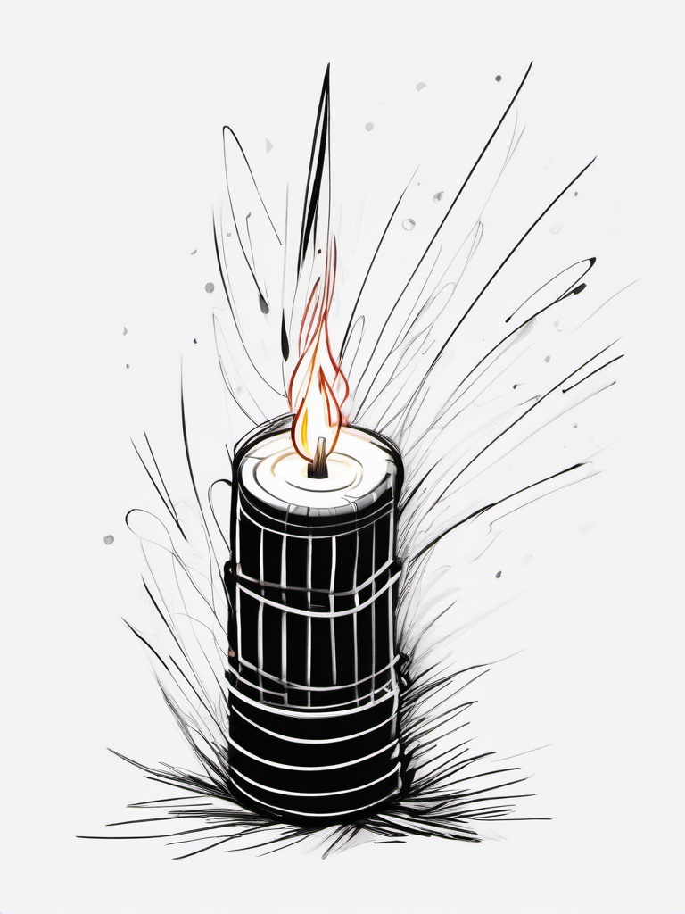 drawing of a firecracker  minimal rough sketch scribbles,doodles,black and white