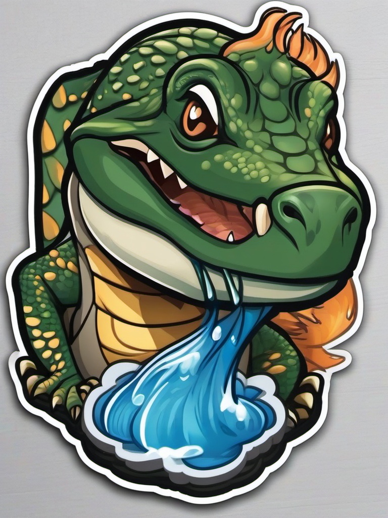 Asian Water Monitor cartoon - large, water-loving lizard  cartoon sticker style