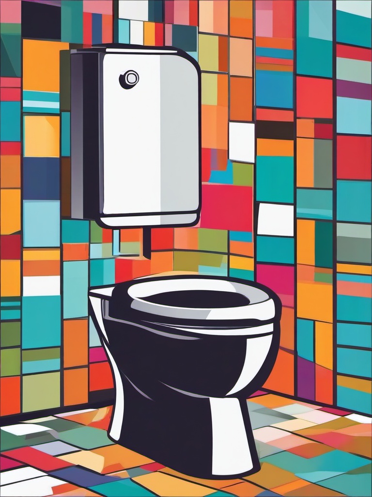 Toilet clipart - toilet with a colorful mosaic design  color,minimalist,vector clipart