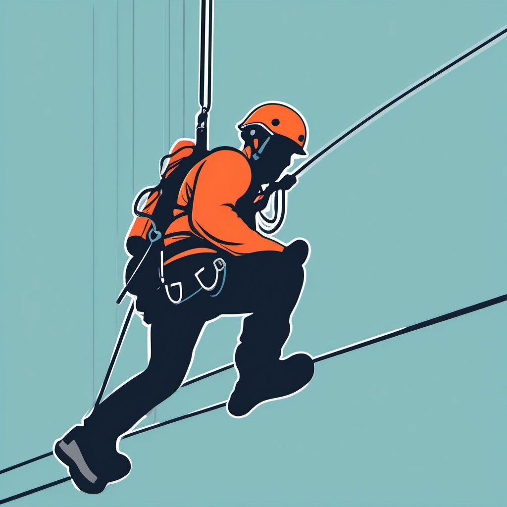 Rappelling Clipart - A rappeller descending from great heights.  color vector clipart, minimal style