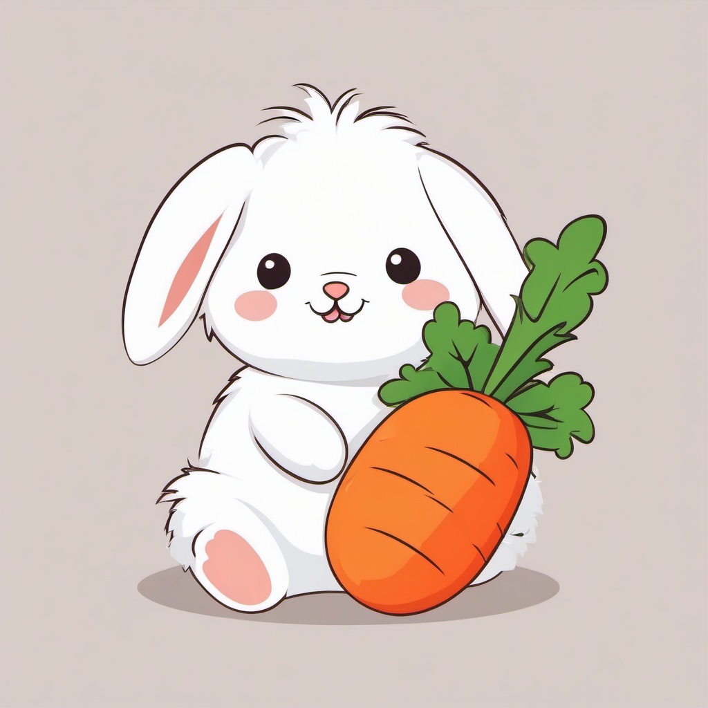 Cute clipart - fluffy bunny with a big carrot  color,minimalist,vector clipart