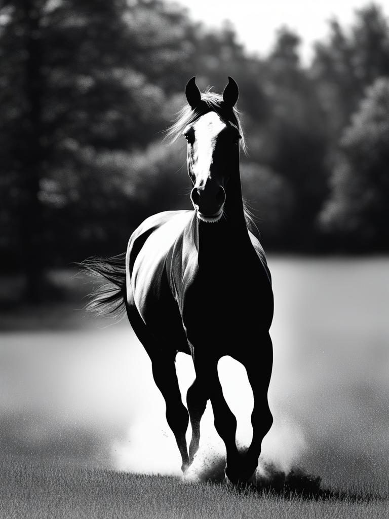 horse clipart black and white in a tranquil pasture - galloping with grace. 