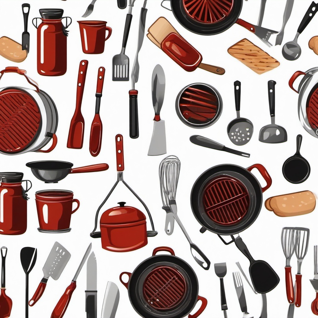 BBQ utensils and apron clipart.  vector style illustration, white background