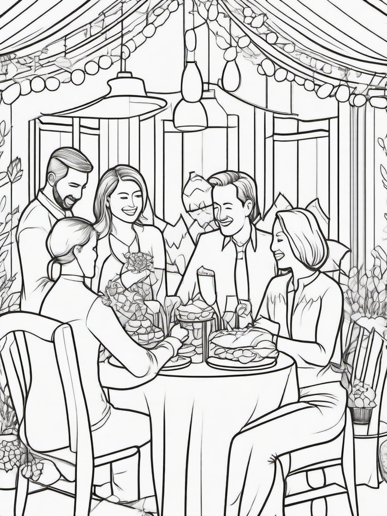 Family Gathering Coloring Pages - Loved Ones Coming Together to Celebrate  minimal black outline printable sheet, coloring page