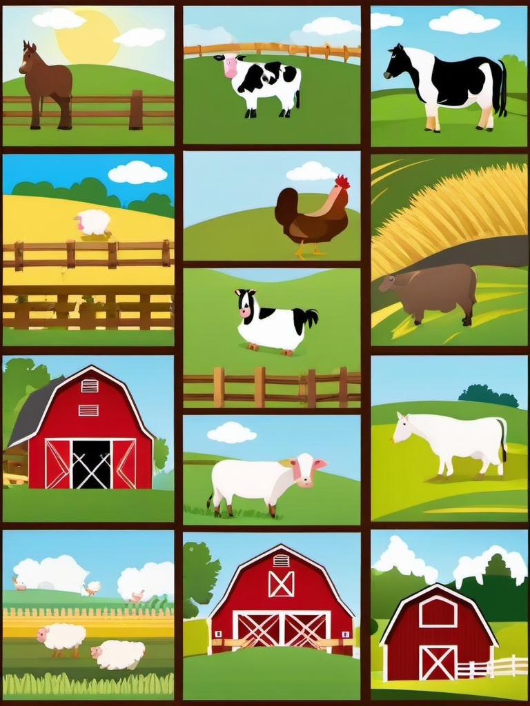 Farm clipart - farm animals in a pasture  