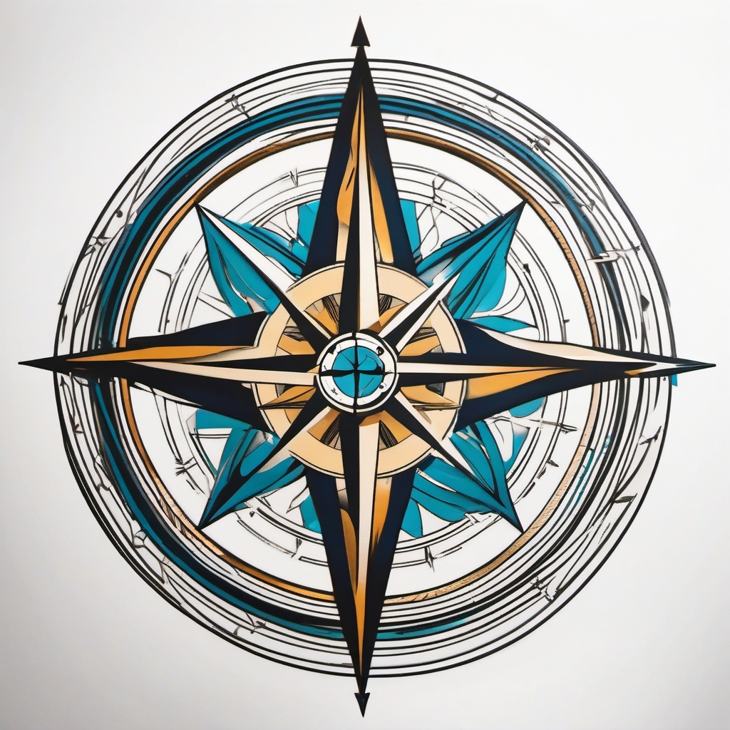 Destiny's Compass - Navigate the twists and turns of destiny with a compass-themed tattoo.  outline color tattoo,minimal,white background