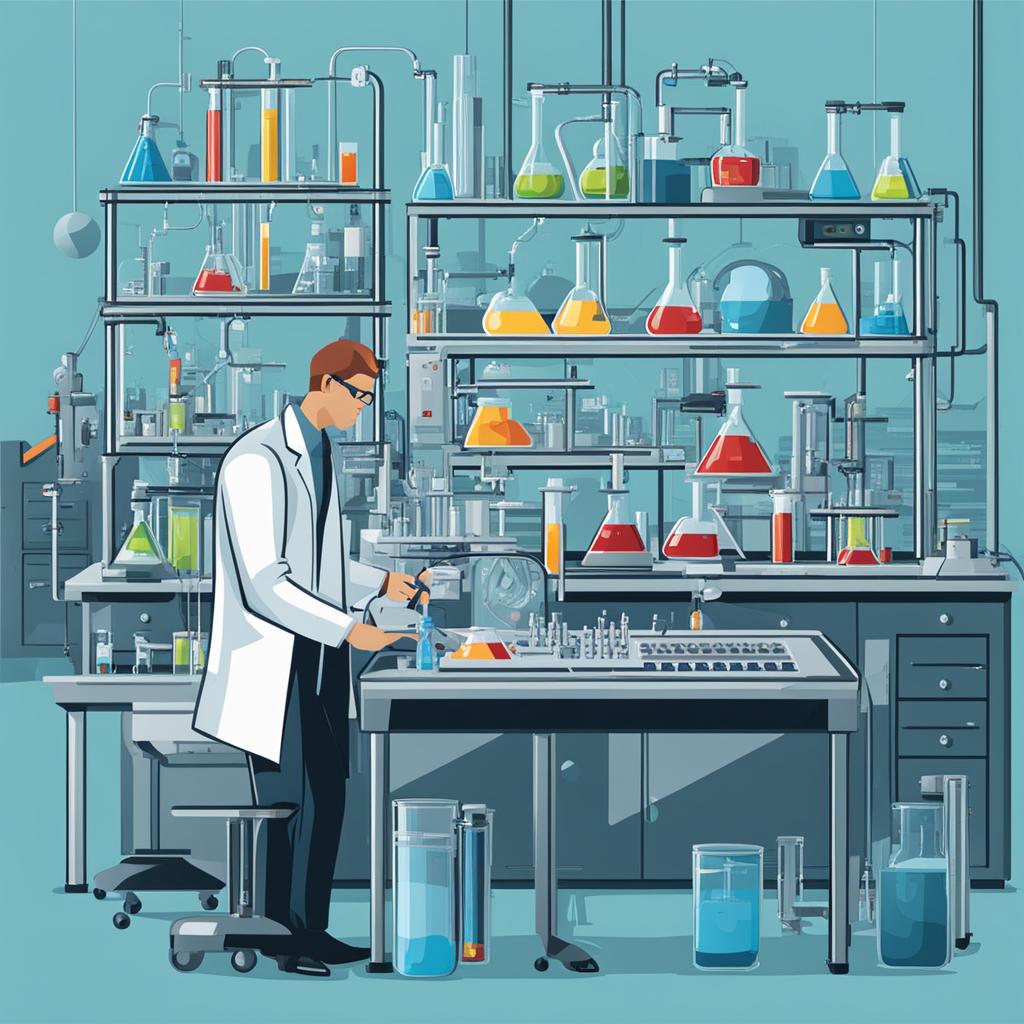 science clipart: conducting experiments in a high-tech laboratory. 