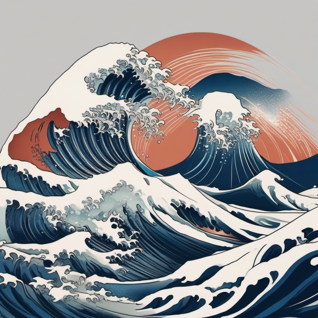 hokusai wave tattoo  simple color tattoo,white background,minimal