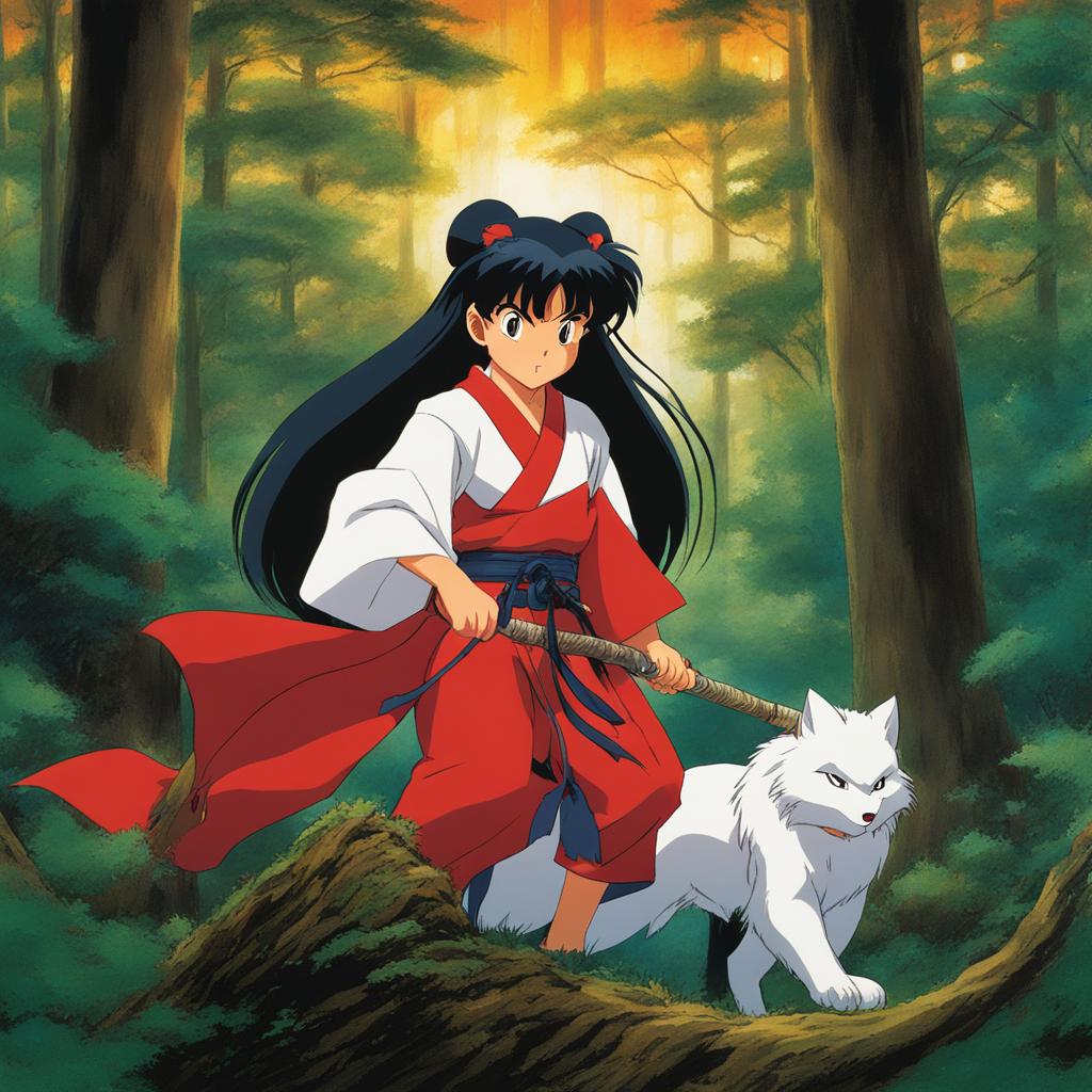 inuyasha - wields the tessaiga against menacing demons in a mystical forest. 