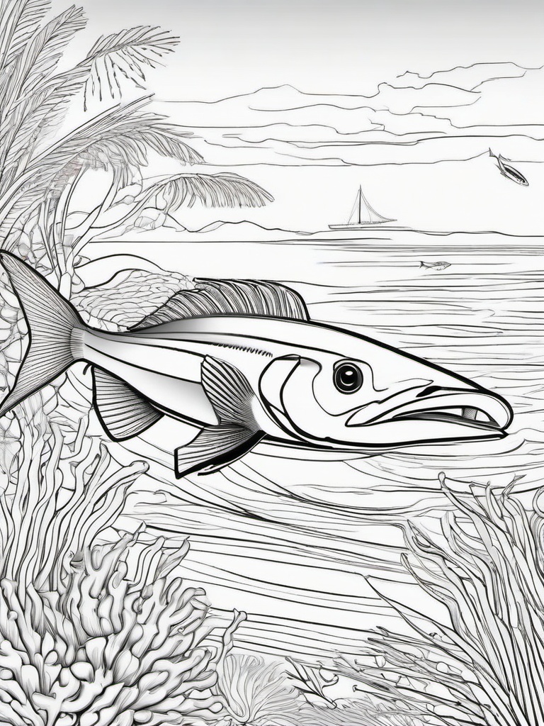 Sea Animal Coloring Pages - Barracuda swimming swiftly through the sea  simple coloring pages