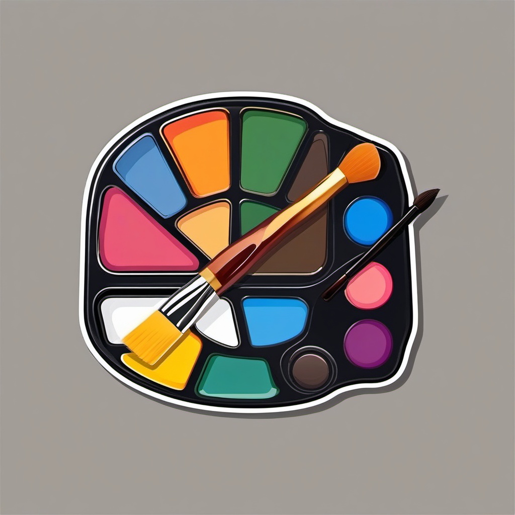 Palette and Brush Sticker - Artist's palette with a paintbrush, ,vector color sticker art,minimal