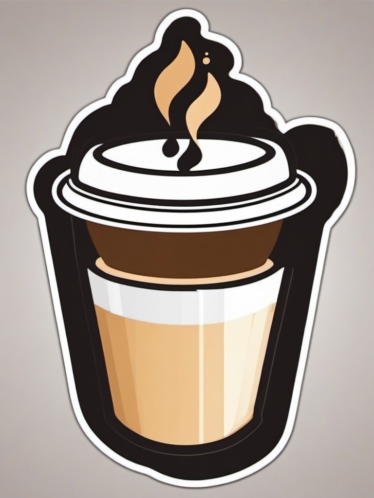 Coffee Cup Sticker - Steaming cup of coffee, ,vector color sticker art,minimal