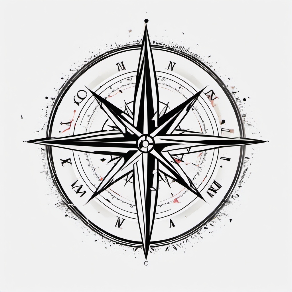 Trash Polka Compass Tattoo - Compass tattoo with trash polka-inspired elements.  simple vector tattoo,minimalist,white background