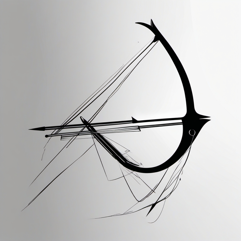 Abstract bow and arrow sketch ink. Minimalist strokes of precision.  minimalist black white tattoo style