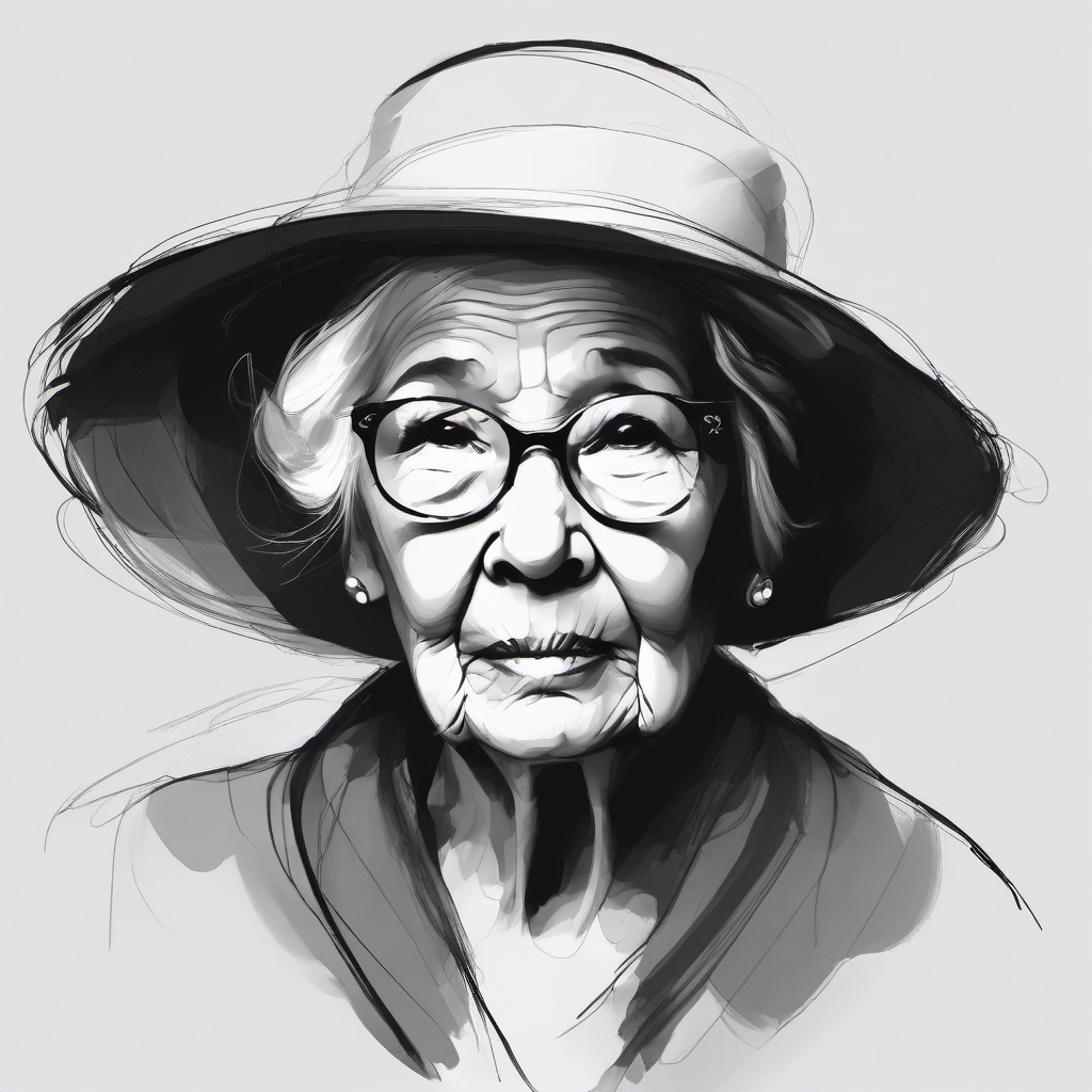 sketch of old lady  minimal rough sketch scribbles,doodles,black and white