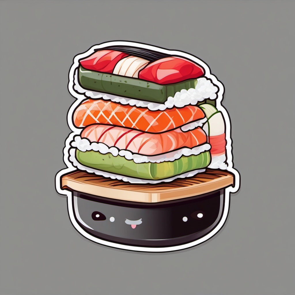 Kawaii Sushi sticker- Cute Nigiri Delight, , color sticker vector art