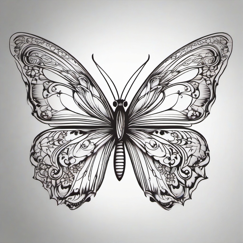 line drawing butterfly tattoo  