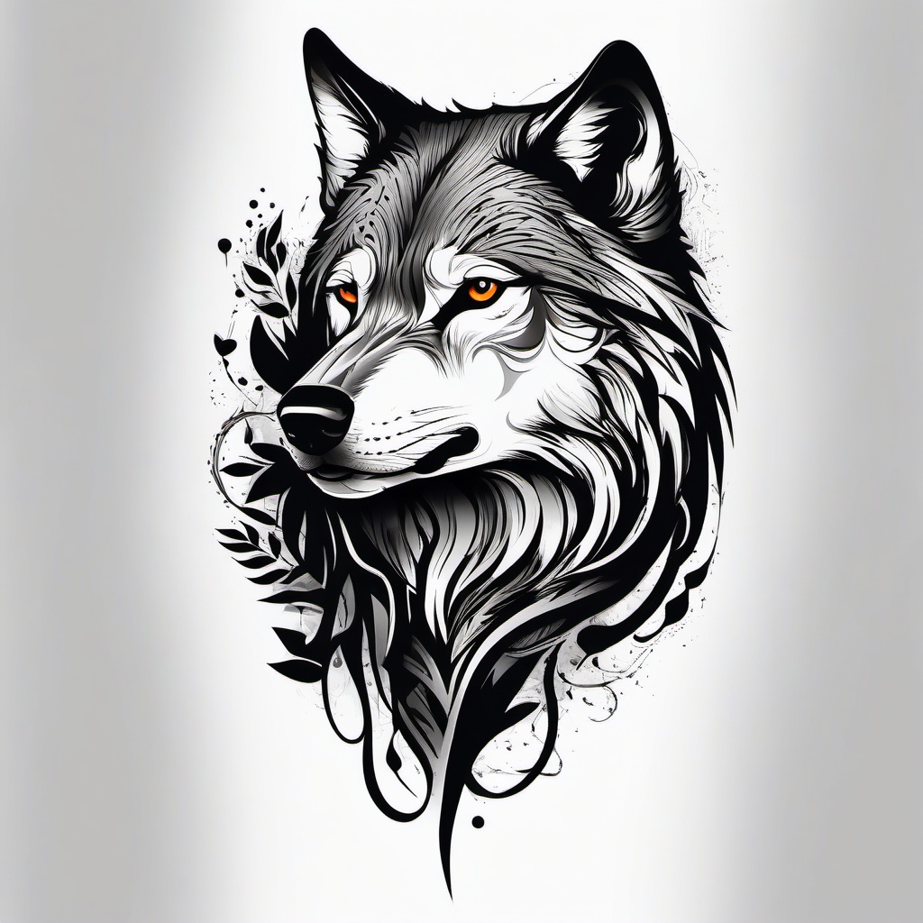 Tattoo Arm Wolf,wolf-themed tattoo designed to adorn the arm, mark of strength and courage. , tattoo design, white clean background