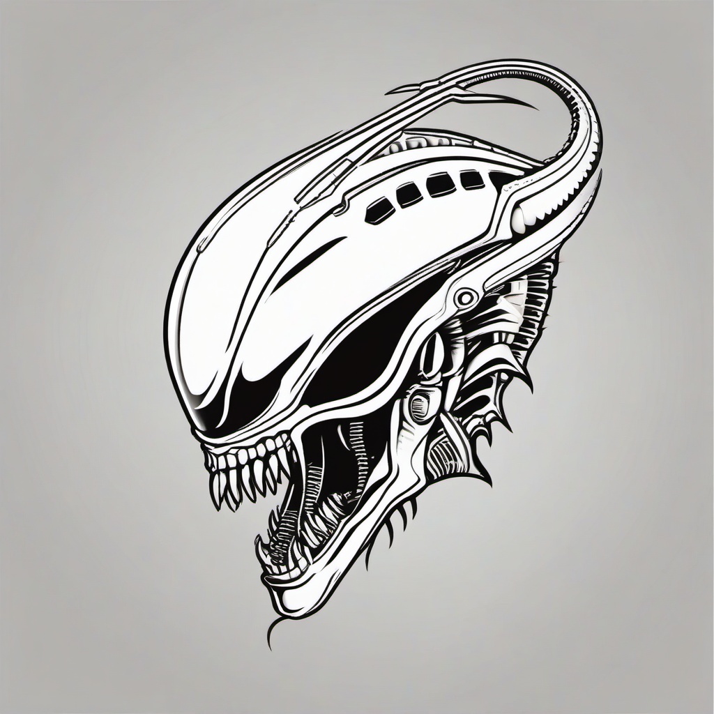 Tattoo Xenomorph - Explore iconic and mysterious Xenomorph alien-themed tattoos.  simple color tattoo,vector style,white background