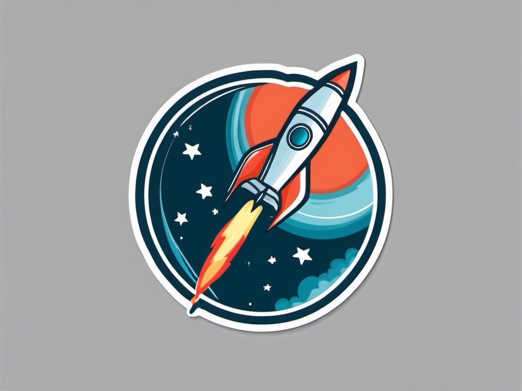 Rocket Launch Sticker - Rocket taking off into space, ,vector color sticker art,minimal