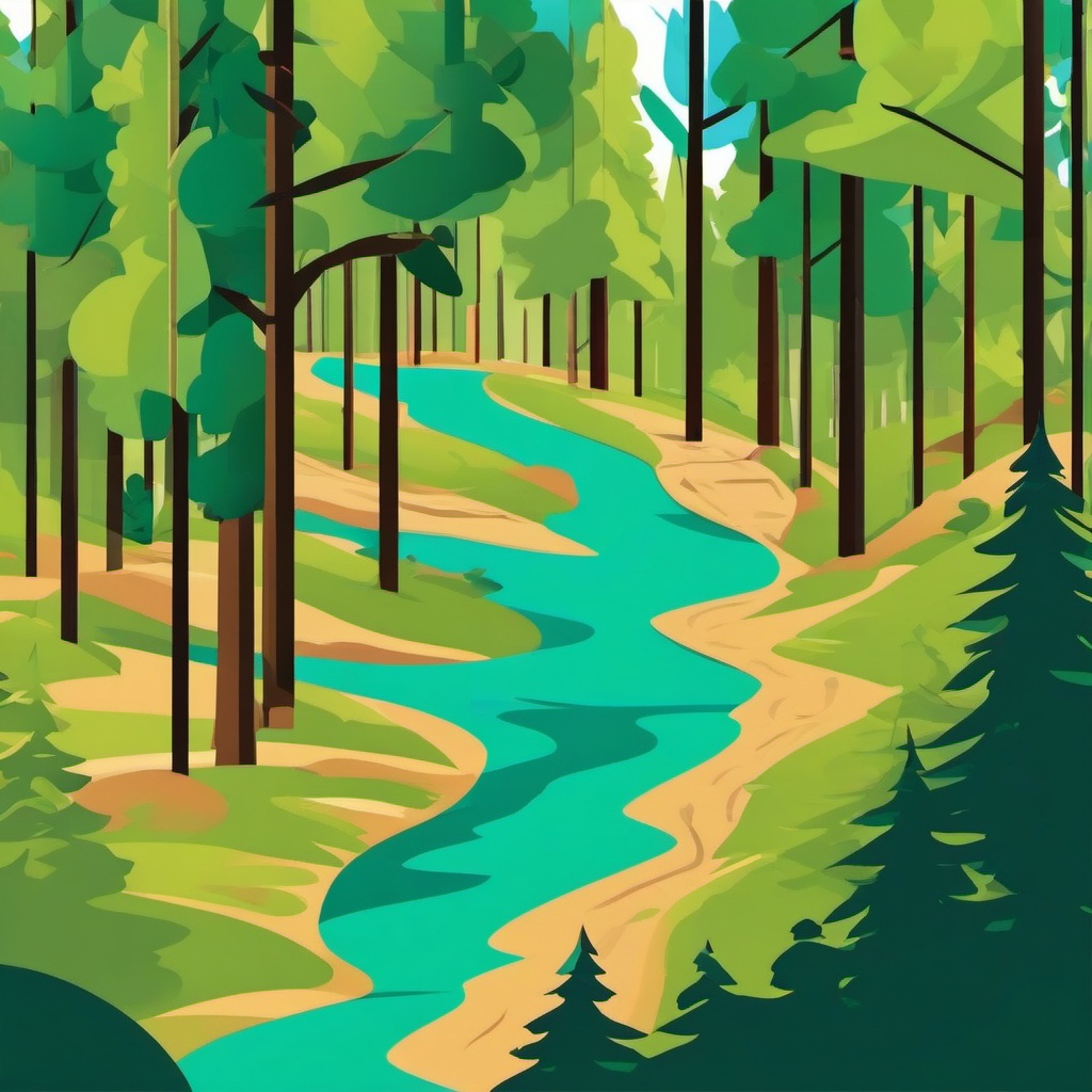 Trail Running Route Clipart - A trail running route through the woods.  color vector clipart, minimal style