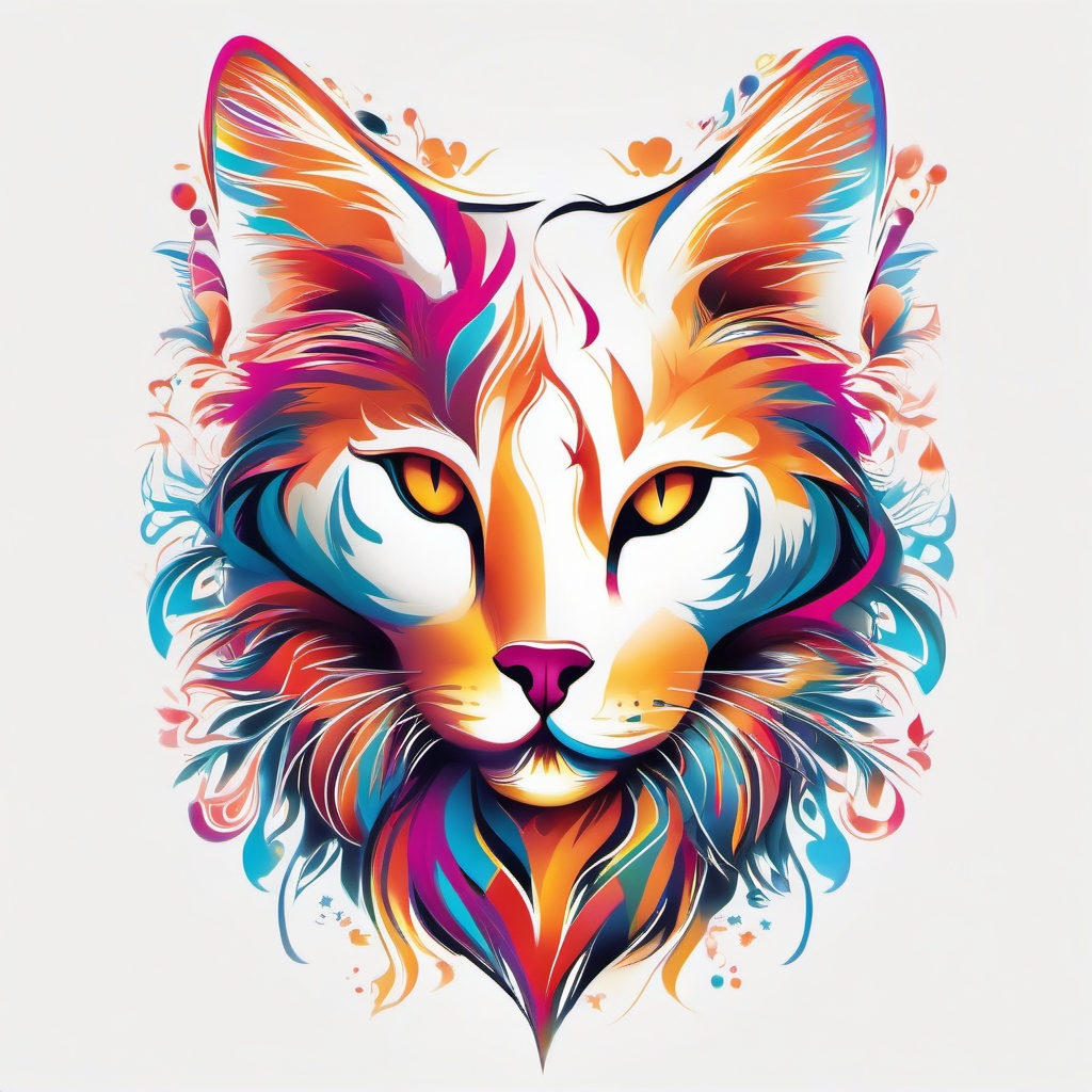 Abstract paw heartbeat ink: The rhythmic pulse echoing the vibrant life within a cat.  color tattoo style, white background