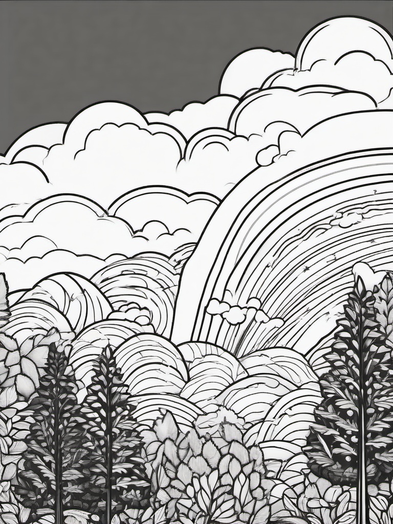 Rainbow Coloring Page - Rainbow with clouds for a cozy touch.  easy,simple,minimal,coloring pages,black and white outline