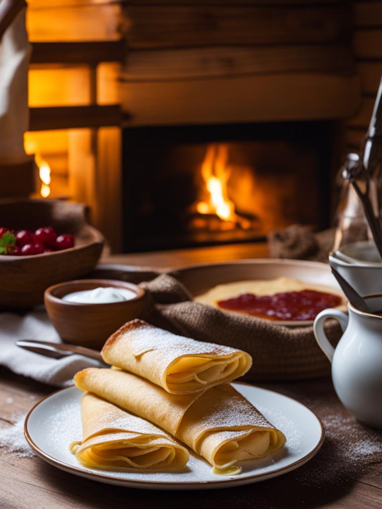 palatschinken, austrian crepes, indulged at a cozy mountain chalet in the austrian alps. 