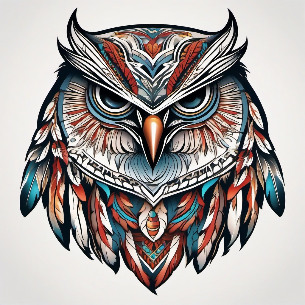 Native American Owl Tattoo - Pay homage to Native American symbolism with an owl-themed tattoo.  simple color tattoo,vector style,white background