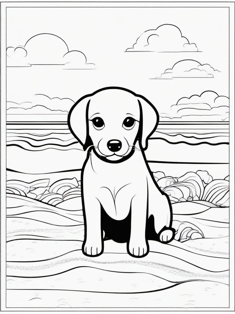 Dog on a Beach Coloring Pages - Fun in the Sun with a Dog  minimal black outline printable sheet, coloring page