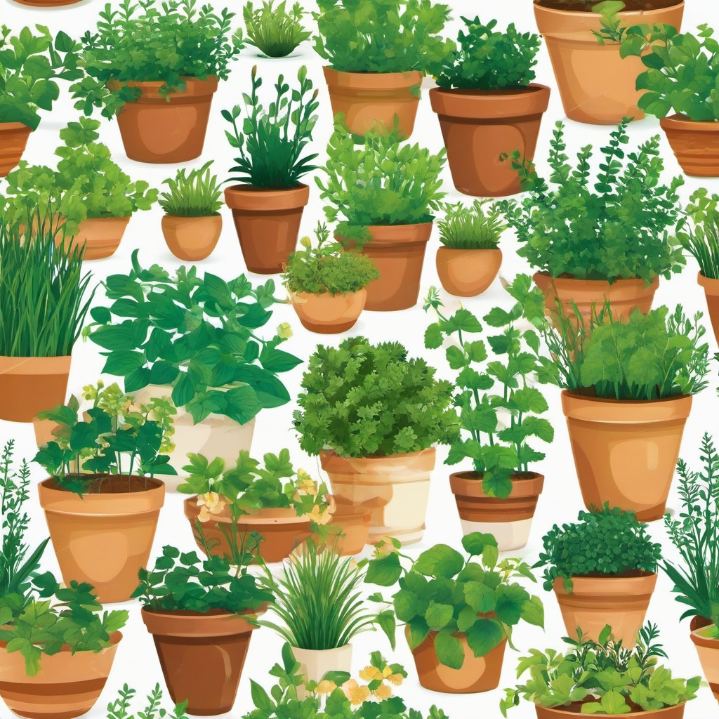 Garden clipart - herb garden in pots  clipart