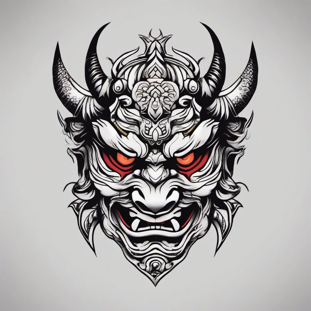 oni mask tattoo simple  simple color tattoo,white background,minimal