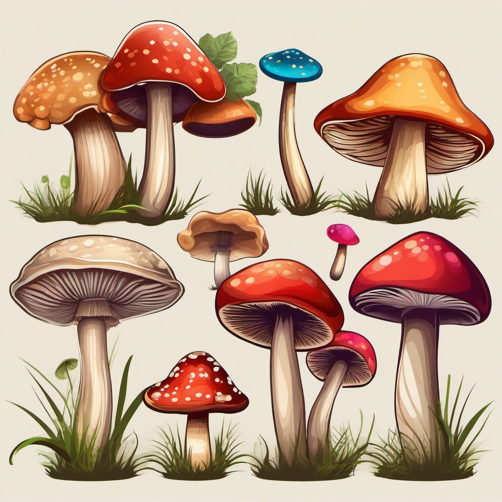 Mushroom clipart - group of mushrooms with various colors  