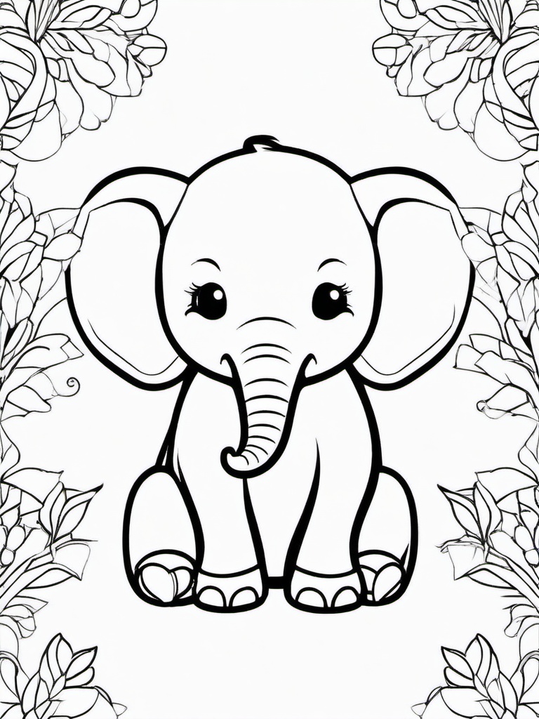 Kawaii Elephant Coloring Pages - Adorable Elephants with Big Ears  minimal black outline printable sheet, coloring page