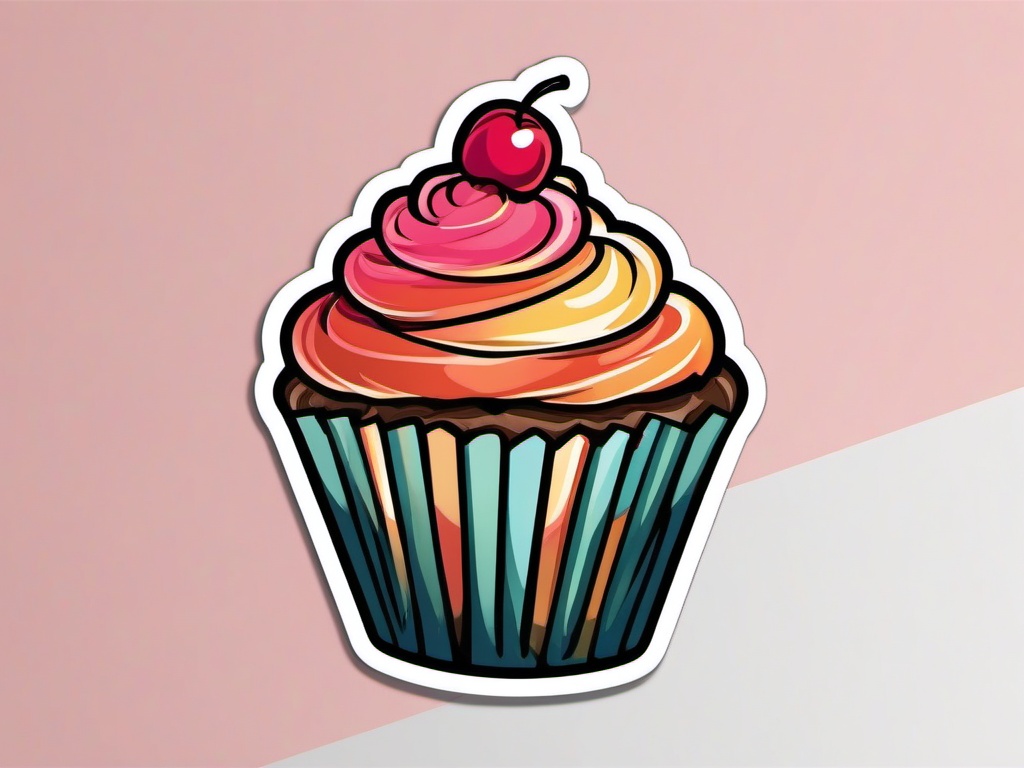 Cupcake Sticker - Yummy cupcake illustration, ,vector color sticker art,minimal